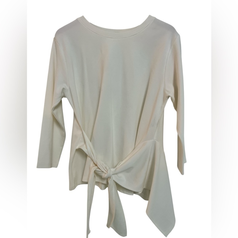 Olivia Preckel Elegant Cream Tie-Front Blouse - Picture 9 of 9